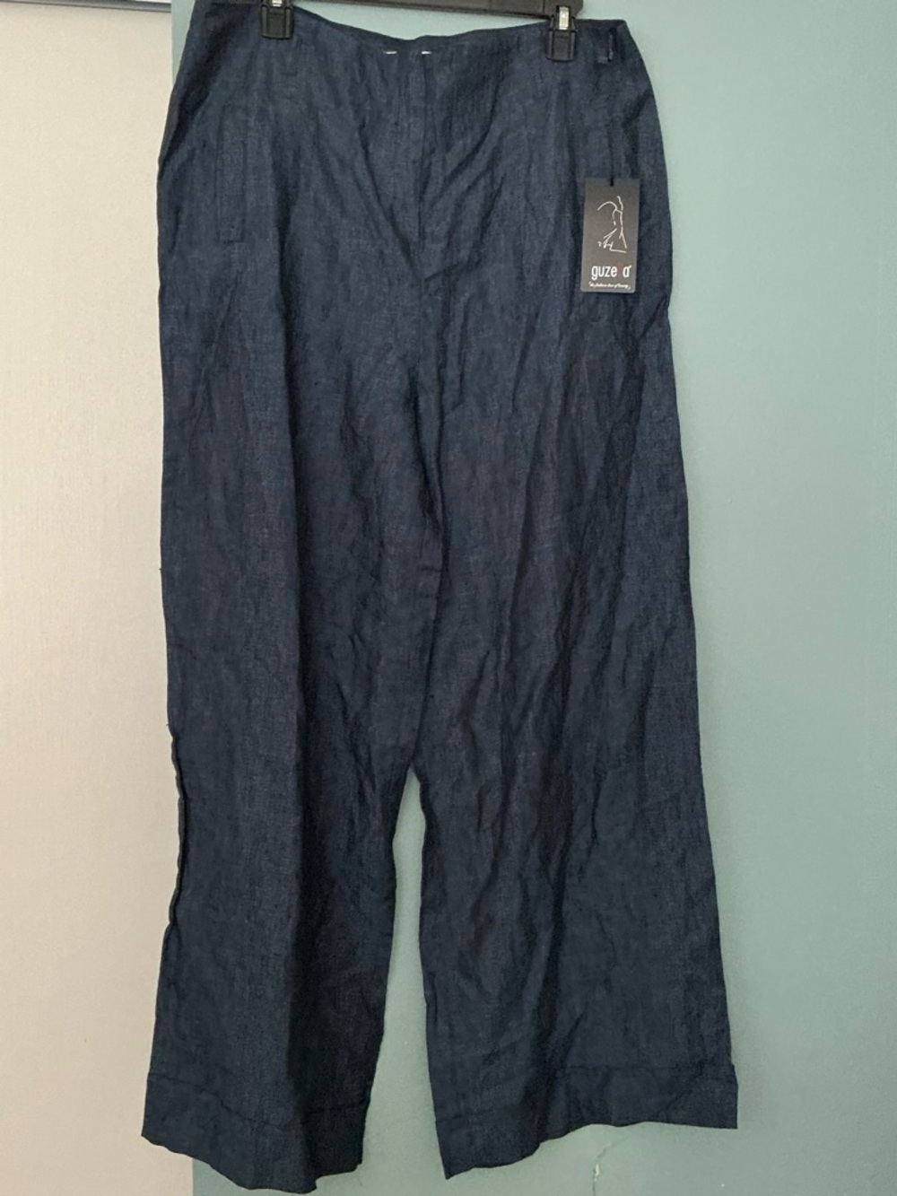 Zella Dark Navy Wide-Leg Linen Blend Chinos